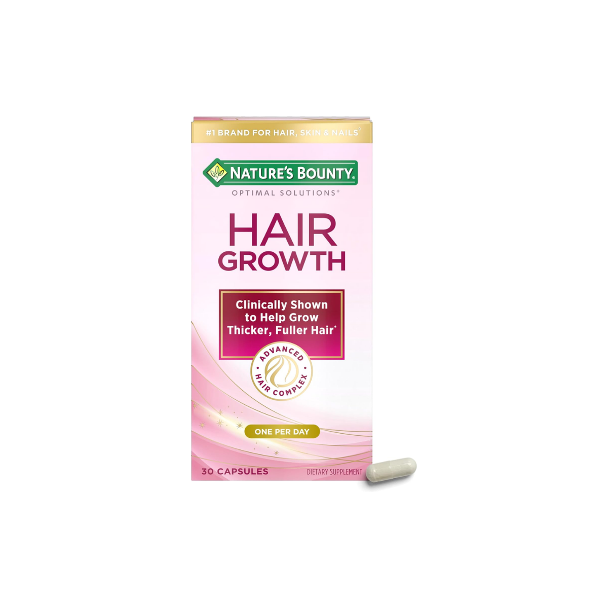 Nature's Bounty Optimal Solutions Hair Growth Supplement with Biotin, Hair Growth Vitamins with Biotin Silicon & Arginine, 1 per Day, 30 Capsules, One Month Supply