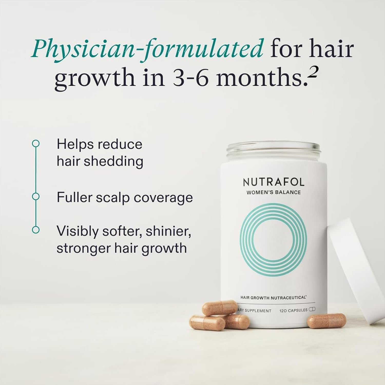 Nutrafol  Women'S Balance Hair Growth Supplements, Dermatologist Recommended, Ages 45 and Up, Clinically Proven for Visibly Thicker Hair and Scalp Coverage - 2 Month Supply, Pack of 2