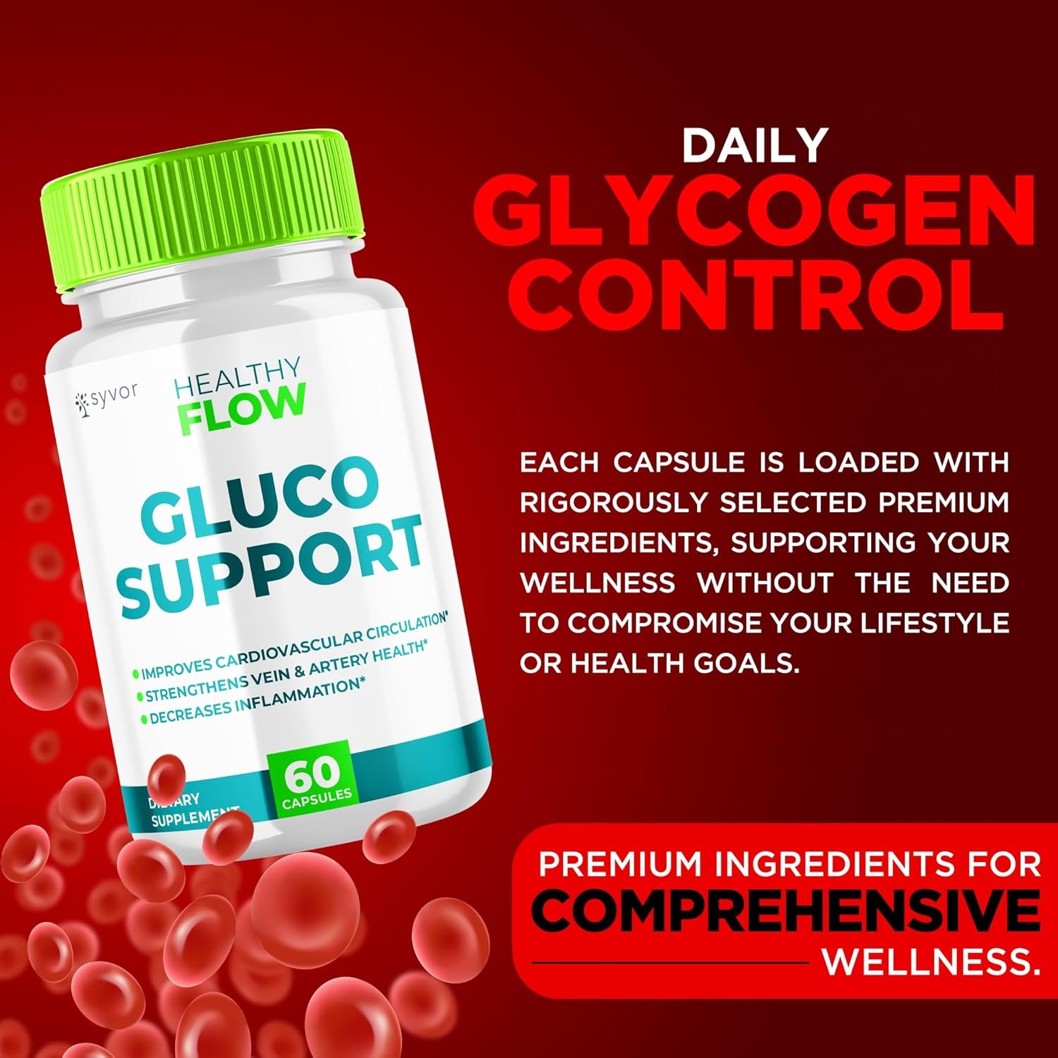 Healthy Flow Capsules - Healthy Flow Gluco Support Supplement Pills - All Natural Healthyflow Glyco Optimizer Vitamin Maximum Strength Glycogen Support to Health and Wellness Once Daily (60 Capsules)